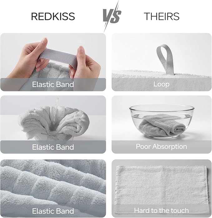 REDKISS 2 Pack Microfiber Hair Towel Wrap for Women, Super Absorbent & Quick Dry Large Hair Turban, Lightweight Anti-Frizz Drying Towel for Long Curly Thick Hair - Blue Gray