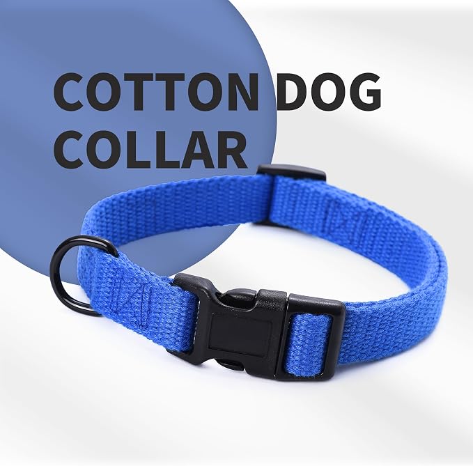 Mile High Life Soft & Strong Poly Cotton Adjustable Dog Collar with Quick Release Buckle for Small to Large Dogs(Blue, Large Neck 15"-19")