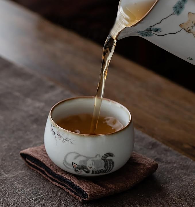 Master Teacup set of 2 cute cat tenmokus teacup Kungfu Tea Cup chinese tea set Ceramic Handmade Ceremonial Matcha Tea Mug
