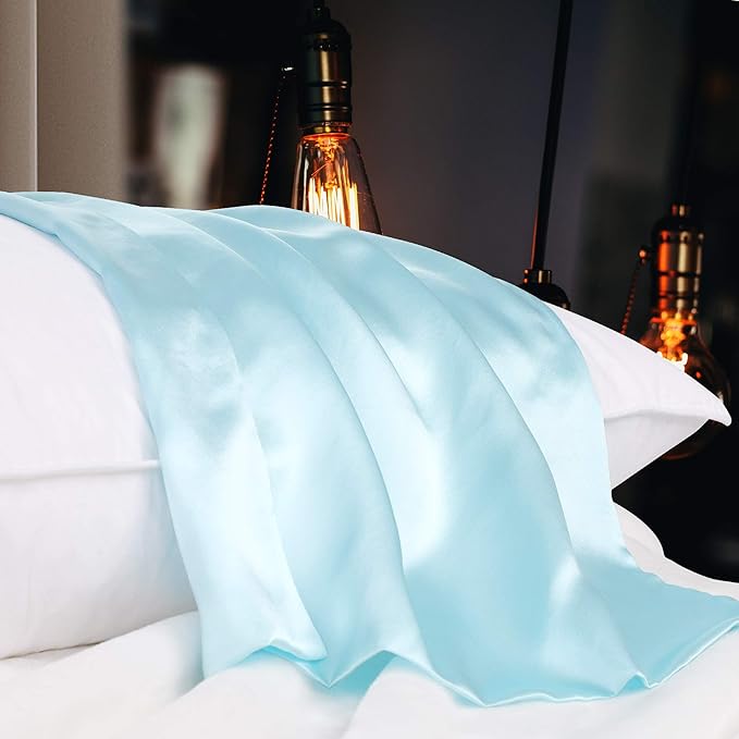 uxcell 1 Pack 100% Charmeuse Pure Silk Pillowcase for Hair and Skin, 350TC 19 Momme Soft Breathable Pillow Case with Hidden Zipper, Light Blue King(20x36inch)