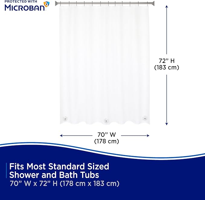 Kenney MB61122PK2 Microban Protected Lightweight 2.8 Gauge Waterproof PEVA Shower Curtain Liner with Durable Eyelet Hang Holes and Weighted Magnetic Hem for Bathroom, 70" W x 72" H, Clear, 2-Pack
