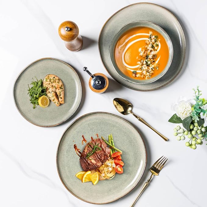 AmorArc Ceramic Dinnerware Sets,Handmade Reactive Glaze Stoneware Plates and Bowls Sets,Highly Scratch Resistant | Dishwasher & Microwave Safe Dishes Set,Service for 8 (24pc)