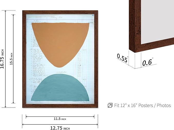 Monem Art Abstract Ledger Paper Geometric Print - Modernist Organic Shapes Art Poster - Wall Decor for Office, Living Room or Studio - 12x16 Brown Framed Wall Art by Renee Stramel