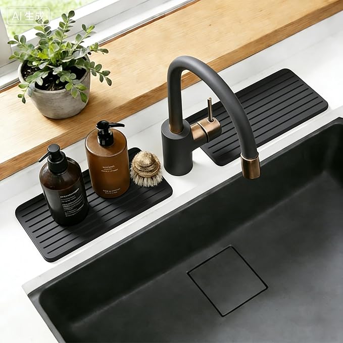 2 PCS Water Absorbing Diatomite Coasters, Stone Drying Mat for Kitchen Counter, Quick Dry Stone Mat Trays for Bathroom Kitchen Counter, Soap Dish Tray Used for Hand Soaps (Dark Gray-B, 8.3" x 4")