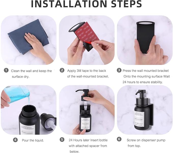 Lotion Dispenser 2-Pack Shower Soap Dispenser Set with Pump and Wall Mount Multi-Scene soap Bottle(Black Set of 1)