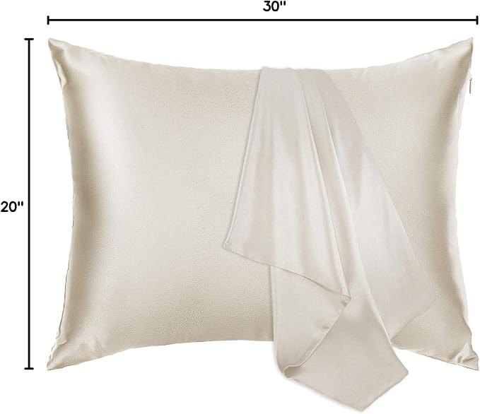 J JIMOO 100% Mulberry Silk Pillowcase for Hair and Skin, 22 Momme Pure Natural Silk Pillow Case Both Sided with Zipper, Pillow Cover for Women Mom Men (Beige, Queen 20''×30'', 2 Pack)