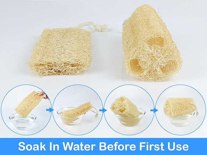 Organic Natural Loofah Sponge for Cleaning and Showering, Plant Fiber Body Bath Scrubber, 100% Plastic Free, Compostable, Set of 4