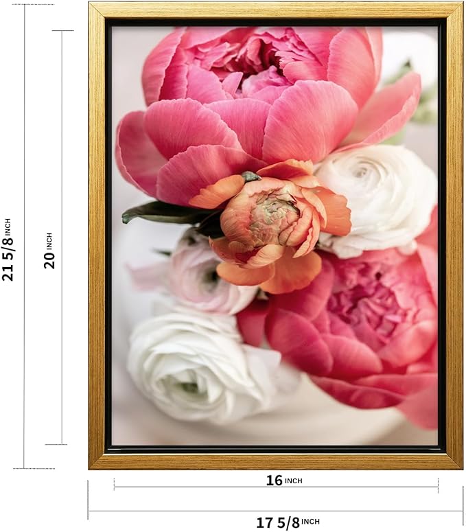 Monem Art Pink Peony Floral Macro Photography Print - Romantic Flower Art Poster - Wall Decor for Living Room, Bedroom or Office - 16x20 Gold Framed CANVAS Wall Art by Mareike Bohmer