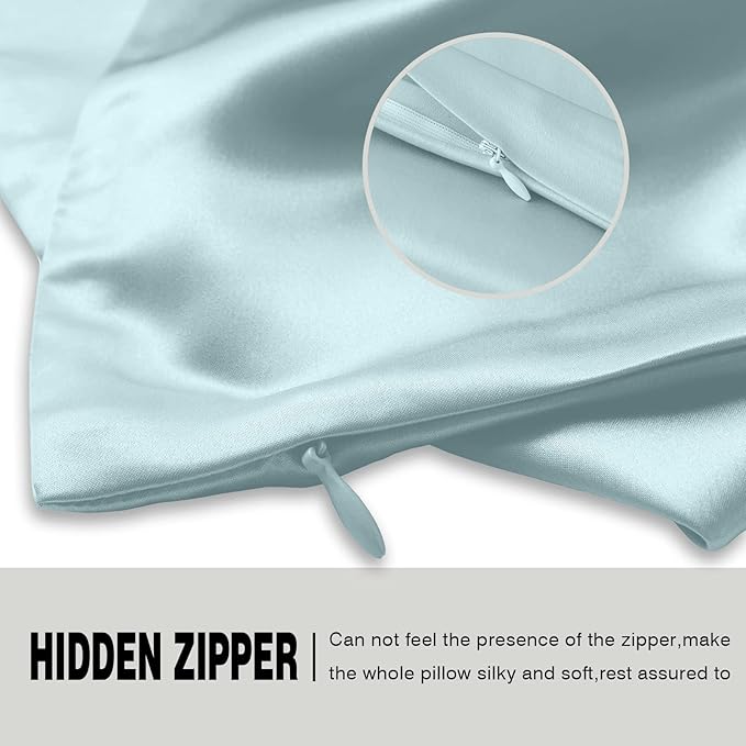 Silk Pillow Cases 2 Pack,Soft Breathable and Sliky Queen Size Pillow Cases Set of 2,Natural Mulberry Silk Pillowcase Set of 2 for Hair and Skin with Hidden Zipper (Blue Haze,20"X 30",2pcs)