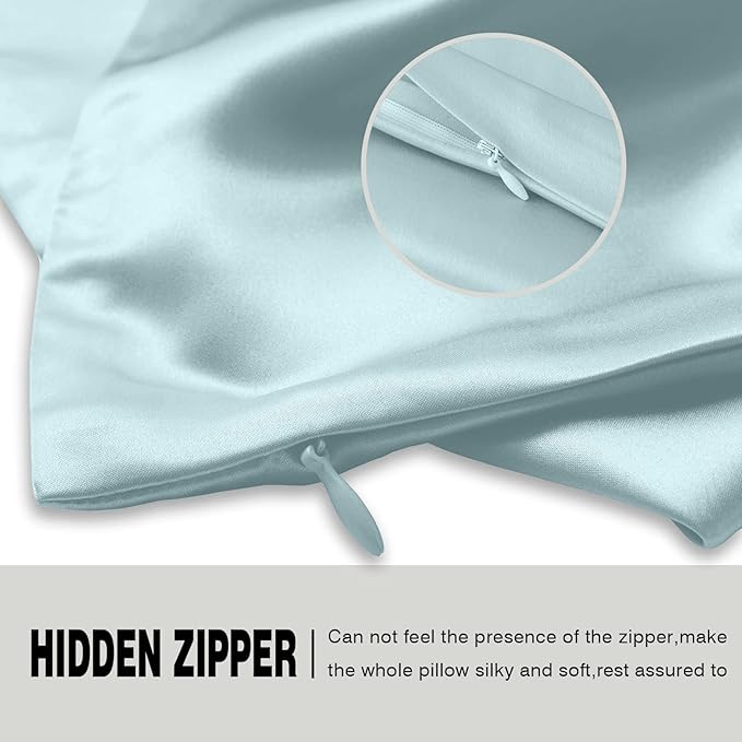Silk Pillow Cases 2 Pack,Soft Breathable and Sliky Standard Size Pillow Cases Set of 2,Natural Mulberry Silk Pillowcase Set of 2 for Hair and Skin with Hidden Zipper (Blue Haze,20"X 26",2pcs)