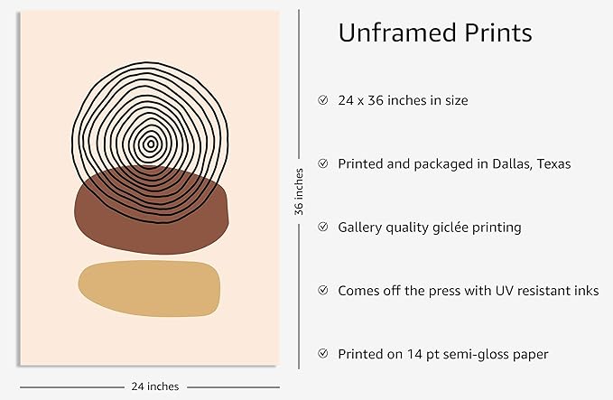 Y2K BOO Boho Abstract UNFRAMED Wall Art Minimalist Stacked Stones Circles Earth Tones Terracotta Mid Century Modern 24x36 Inch Heavyweight Paper Zen Studio Decor