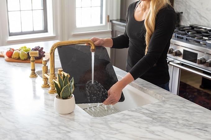 Natural Stone Dish Drying Mat 18" x 14", Slate Color - Diatomaceous Earth Kitchen Mat | Quick Drying, Non-Toxic, BPA-Free, Eco-Friendly | Female-Founded USA Brand