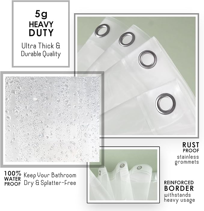 Clara Clark Shower Curtain Liner - Lightweight Vinyl PEVA, 72x72 Frosted, Waterproof Plastic With 3 Magnets, 5G Premium for Bathroom