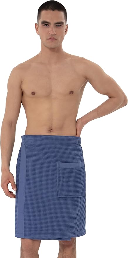 SEYANTE Men's Organic Waffle Spa Wrap – GOTS Certified 100% Turkish Cotton, Adjustable Closure, Same-Color Piping
