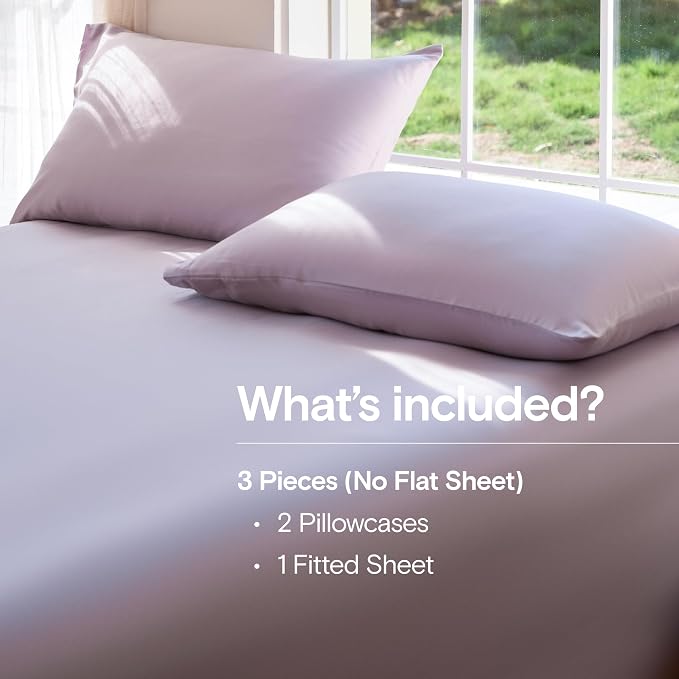 DOZ Sheet Set, 100% Viscose derived from Bamboo, Organically Grown, Buttery Soft, Cooling Sheets, High GSM, Deep Pockets - 3 Piece - 2 Pillowcases 1 Fitted Sheet (Lavender, Queen)