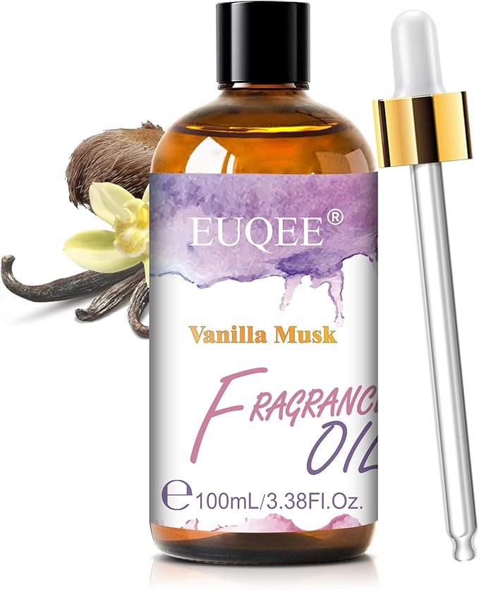EUQEE Vanilla Musk Fragrance Oil, 3.38 Fl oz/ 100ml Essential Oils for Diffuser, Candle Making, DIY Soap, Aromatherapy with Glass Dropper