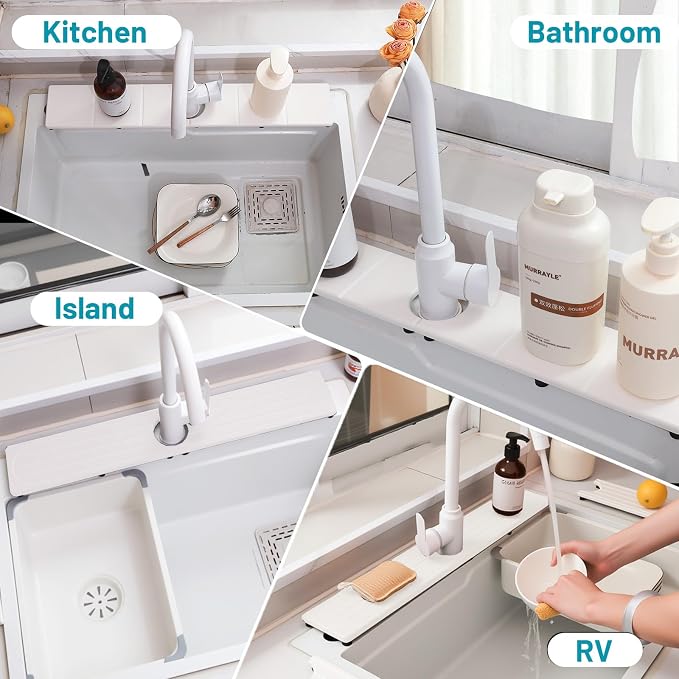 Fast Drying Faucet Mat for Kitchen Sink, Water Absorbent Diatomite Stone Sink Tray with Raised Feet, Kitchen Sink Splash Guard, Prevents Moisture Buildup, Durable Protector for Bathroom Counter