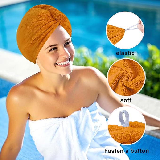Microfiber Hair Drying Towel Wrap for Women, Hair Turbans Towel for Wet Hair,turbie Twist Hair Towels(The Color of the Picture is for Reference only) (Apricot Yellow,Purple)