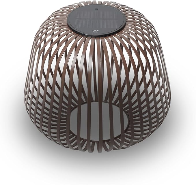 LUUK Studio Solis Wireless Solar LED Ambient Table Light, Warm White, 3 Dimmable Levels, Indoor & Outdoor, Solar & USB-C Rechargeable, Living Room, Bedside, Organic Contemporary, Walnut Brown, Size M