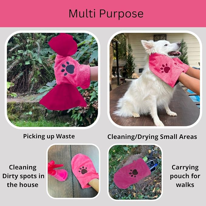 Penny & Niko Microfiber Pet Towel Mitts - Paw Cleaning and Drying Mitts/Gloves for Dogs and Cats (Pink, Standard - 2 Pack)
