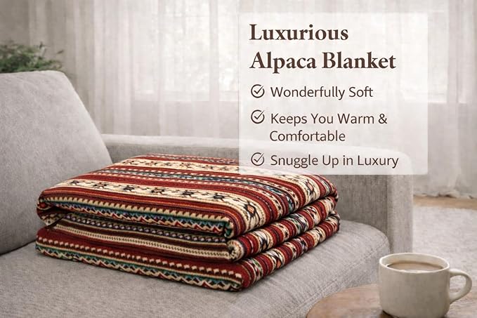 Alpaca Wool Blanket Queen 94x78 in | Ultra Soft, Non-Itchy & Breathable | Premium Alpaca Blanket | Warm, Hypoallergenic Natural Fiber | Handmade Luxury Throw for Bed or Sofa (Fire Red)