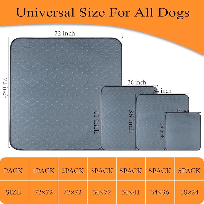 Bunlitent Washable Pee Pads for Dogs 3 Pack, 36x72, Reusable Puppy Pads, Reusable Pee Pads with Quick Dry, Anti-Slip Dog Cat Pee Pads, Whelping Pads, Dog Pen Mat