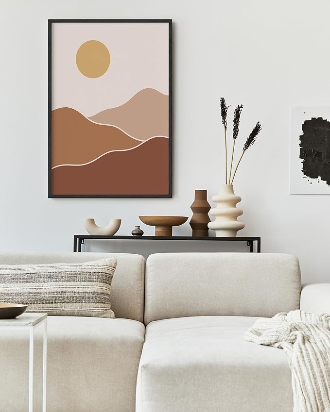 Organic Abstract Shapes Wall Art Minimalist Botanical Silhouette Earth Tones Terracotta Mid Century Modern 24x36 Inch Oak Wood Black Framed Scandi Boho Print for Home Office