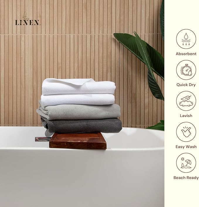 100% Organic Cotton Bath Towel Set of 2 | Luxury 650 GSM Beach & Spa Towels | Soft Large Quick Dry Towel for Bathroom | Waffle Terry Weave | White 35x60
