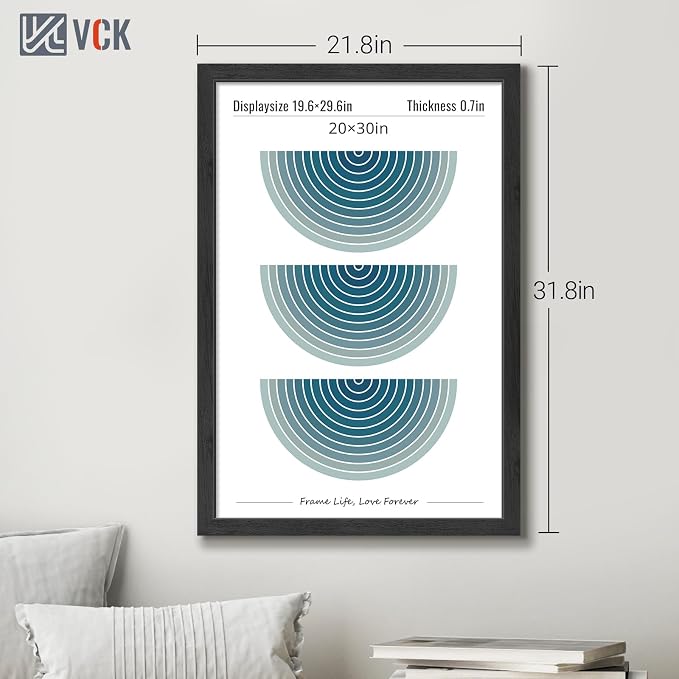 VCK 20x30 Frame 3 Pack, Black Wood 20x30 Poster Frame with Plexiglass, No Mat, Horizontal & Vertical Wall Mount