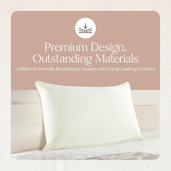Organic Cotton Pillow Protector Queen Size - 100% Cotton GOTS Certified Pillow Case Protector with Zipper - Hypoallergenic Machine Washable Edge Piping & Breathable Cover - 2 Pack (Ivory, Queen)