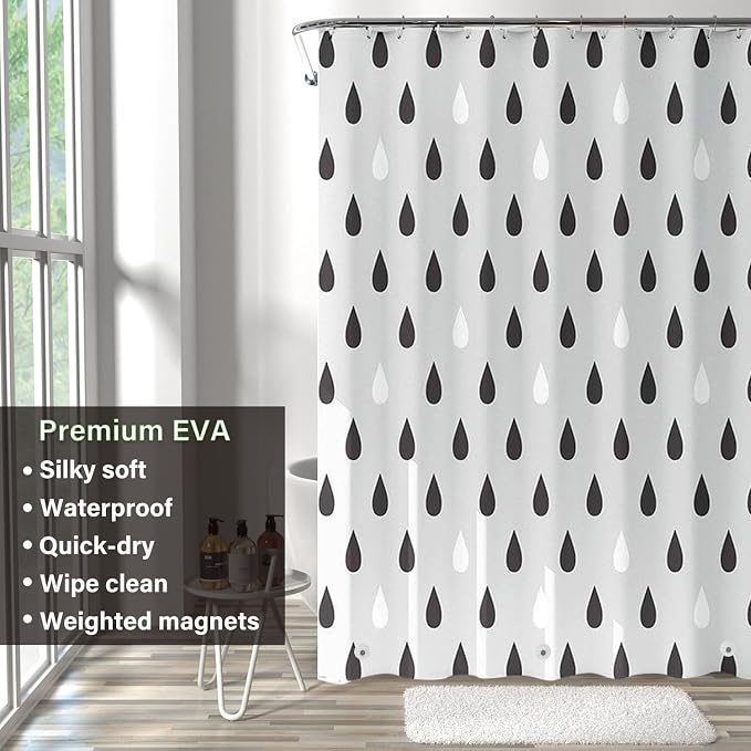 Plastic Shower Liner - Premium EVA 6G Shower Curtain Liner with Rustproof Grommets and 3 Weighted Magnets, Waterproof Shower Curtains for Bathroom (Droplet, 72" x 72")