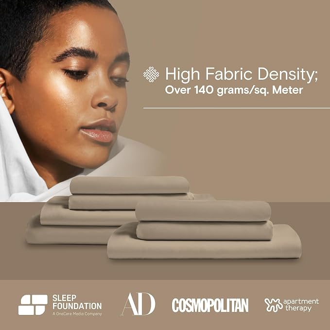 DOZ Sheet Set, 100% Viscose derived from Bamboo, Organically Grown, Buttery Soft, Cooling Sheets, High GSM, Deep Pockets - 3 Piece - 2 Pillowcases 1 Fitted Sheet (Dune, Cal King)