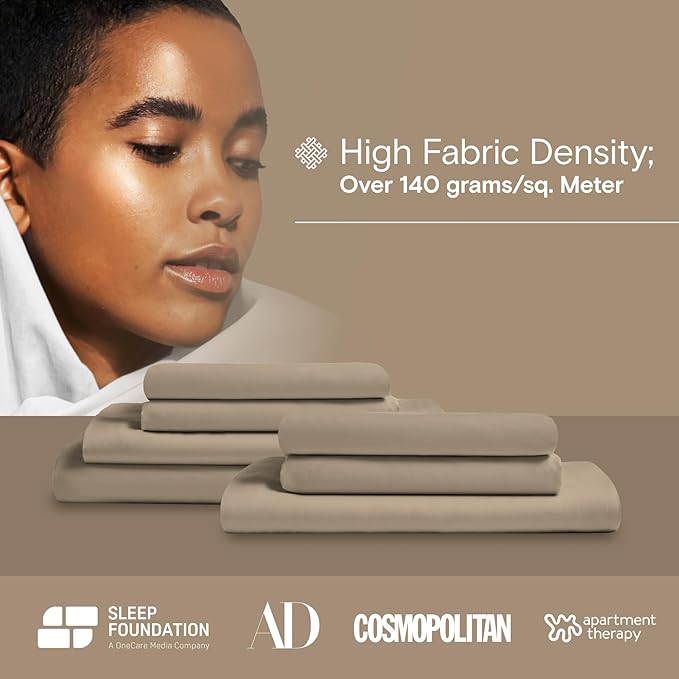 DOZ Sheet Set, 100% Viscose derived from Bamboo, Organically Grown, Buttery Soft, Cooling Sheets, High GSM, Deep Pockets - 4 Piece - 2 Pillowcases 1 Fitted Sheet 1 Top Sheet (Dune, Full)