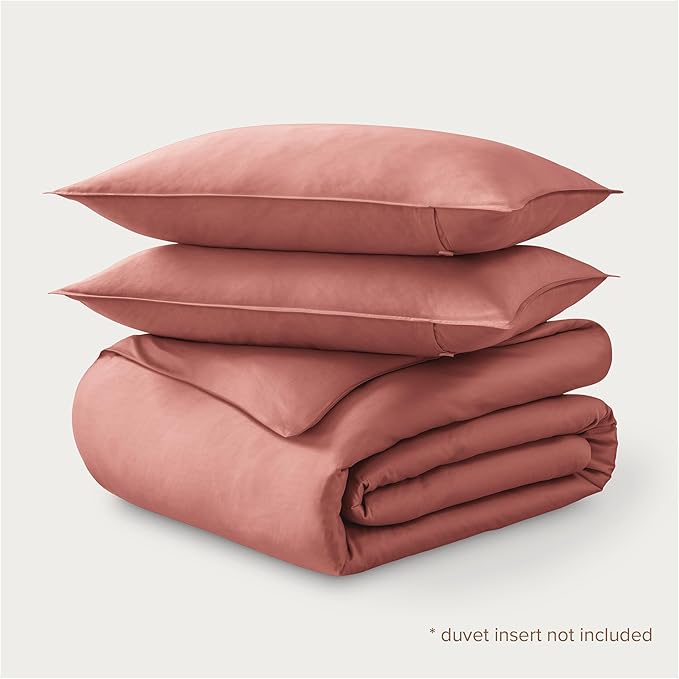 Bare Home 100% Organic Cotton Sateen Duvet Cover Set - Full/Queen Size - 400 Thread Count - Smooth Sateen Weave - Warm & Luxurious - Duvet Cover (Queen, Dusty Rose)