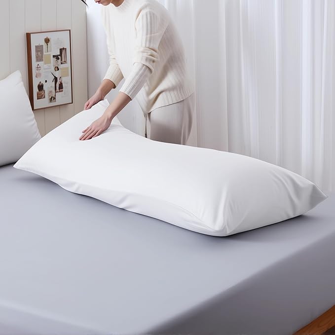 Body Cooling Pillow Case,Viscose Derived from Bamboo Long Pillow Protectors, 400 TC Soft Silky Breathable Summer Body Pillowcases with Zipper Hidden (Body White)