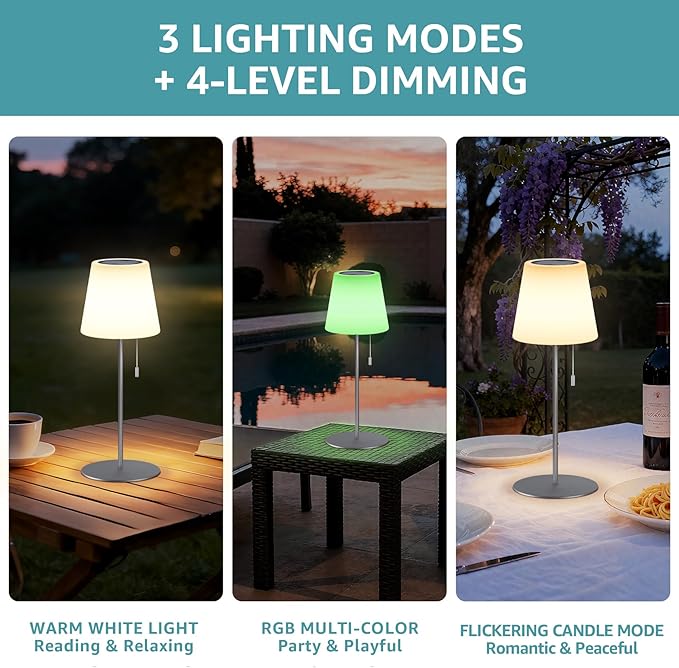 uuffoo Solar Lamp Waterproof 4000mAh Rechargeable with Remote, Solar Powered Outdoor Table Lamps Warm White & RGB, LED Battery Operated Lamp Portable for Outdoor Garden Patio (Gray)