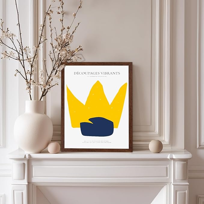 Monem Art Minimalist Crown Silhouette Print - Modern Abstract Shape Poster - Wall Decor for Living Room, Bedroom or Office - 12x16 Brown Framed Wall Art by Rs Lab Studio
