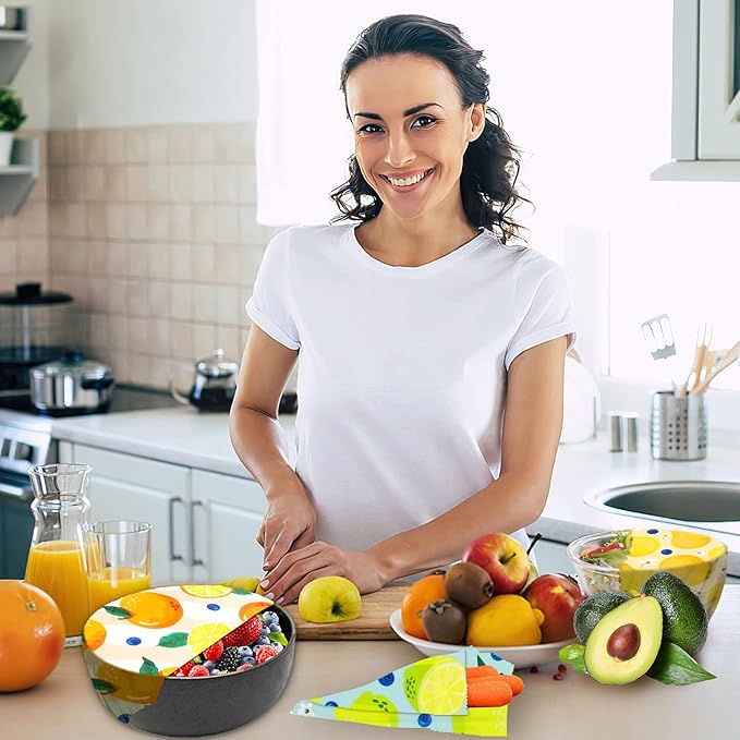 Reusable Beeswax Wrap - 9 Pack, Beeswax Wraps for Food, Eco-Friendly Beeswax Food Wrap, Organic, Sustainable, Biodegradable, Zero Waste, Plastic-Free Food Storage (1L Orange | 3M Lemon | 5S Pear)