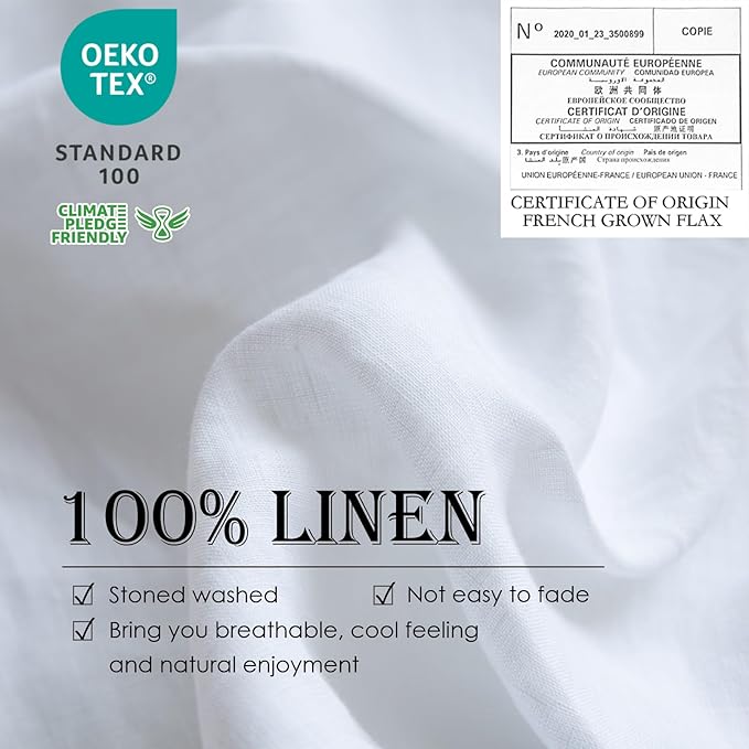 Simple&Opulence 100% Linen Duvet Cover Set 3pcs Basic Style Natural French Washed Flax Solid Color Soft Breathable Farmhouse Bedding with Button Closure - White, Full