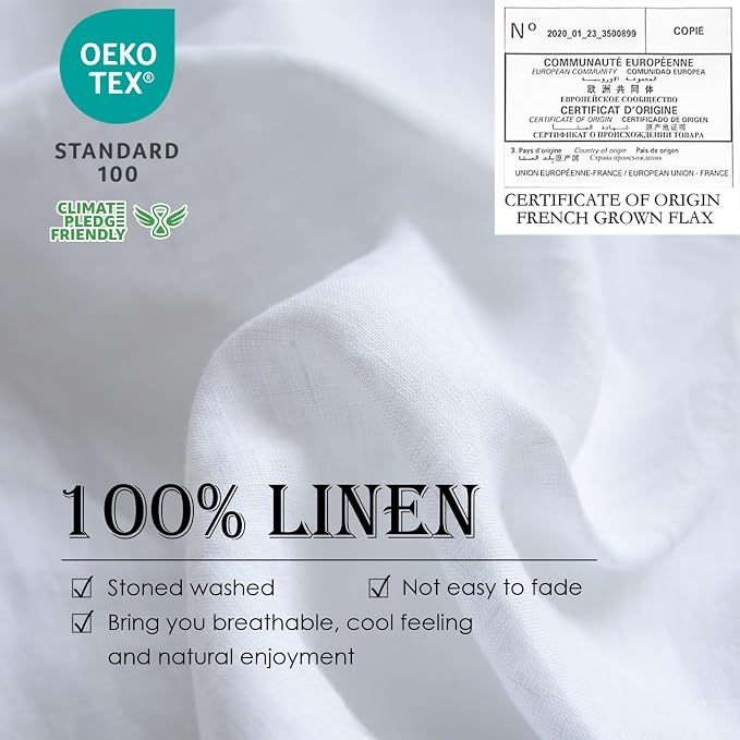 Simple&Opulence 100% Linen Duvet Cover Set 3pcs Basic Style Natural French Washed Flax Solid Color Soft Breathable Farmhouse Bedding with Button Closure - White, California King