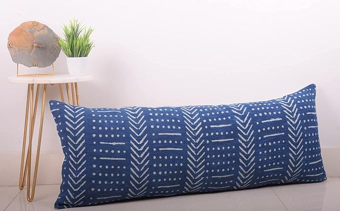 Trade Star Indigo Mudcloth Farmhouse Cushion Case 100% Cotton Throw Pillow Cover Beautiful Body Pillow Case Luxurious Bedding Decor Large Pillow Cover (Indigo Snow 14X36 INCHES)