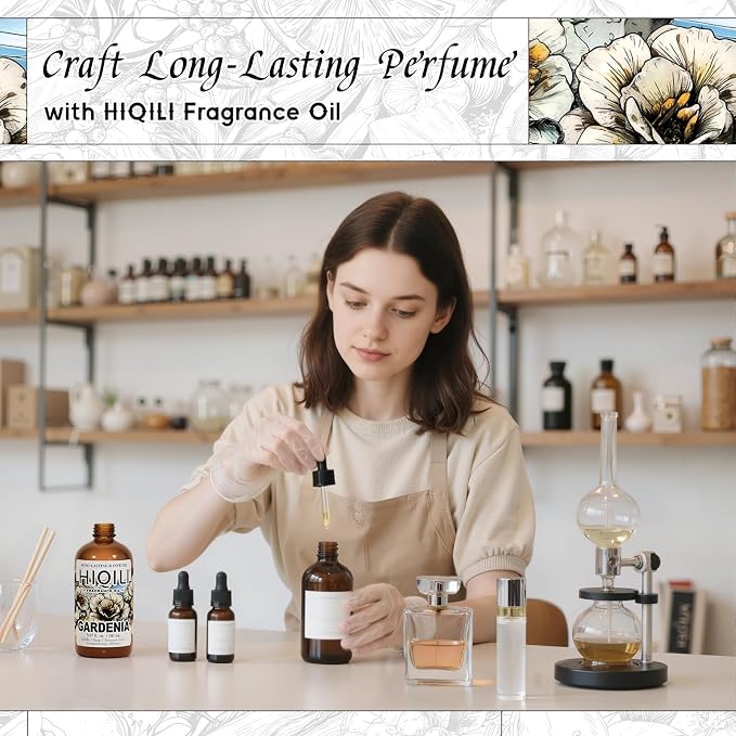 HIQILI Gardenia Fragrance Oil, DIY Women Perfume & Body Spray - 5.07 Fl Oz | Add to Essential Oil Diffuser, DIY Candle & Soap, Long-Lasting Floral Scent, Pet Safe, Graduated Dropper Included