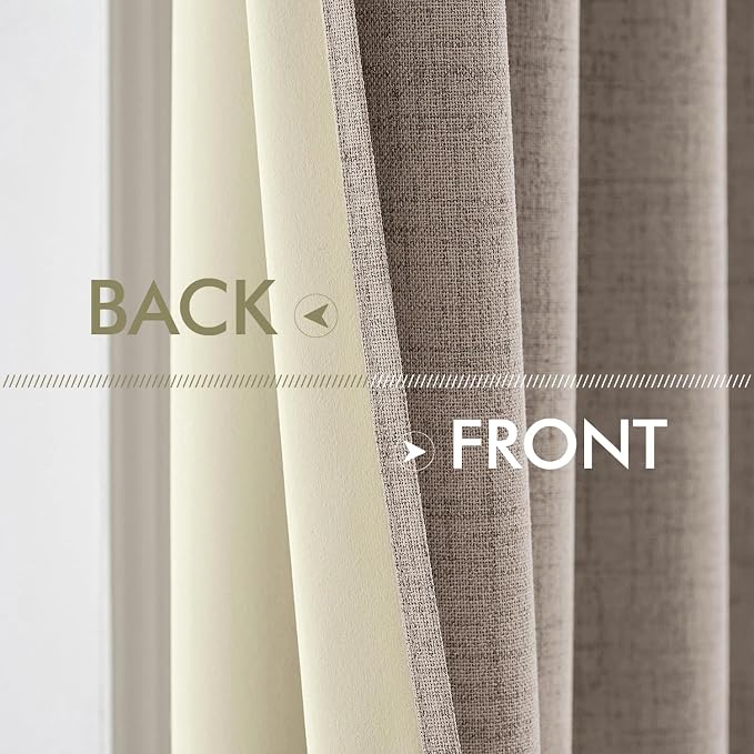 MIULEE 100% Blackout Linen Textured Curtains for Bedroom Solid Thermal Insulated Linen Grommet Room Darkening Curtains & Drapes Luxury Decor for Living Room 52 x 72 Inch (2 Panels)