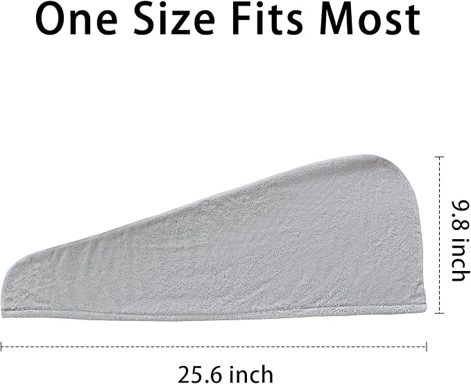 2 Pack Microfiber Hair Towel Wrap for Women Super Absorbent Quick Dry Hair Turban for Drying Curly, Long & Thick Hair 10 inch X 26 inch Lightgrey+Lightgrey
