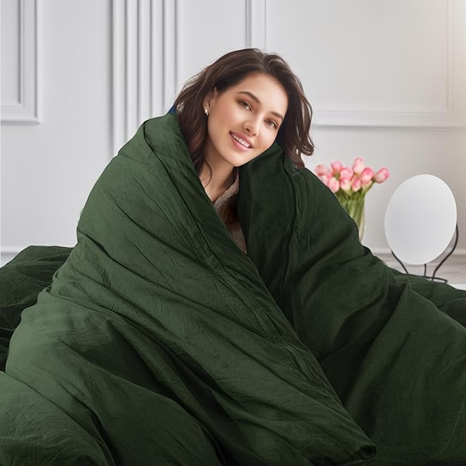 NEXHOME PRO Full Duvet Cover Set – 100% Certified Organic Cotton with Washed Feel & Linen-Like Texture, Comfortable & Breathable, Home Bedding Set Olive Green (No Comforter)