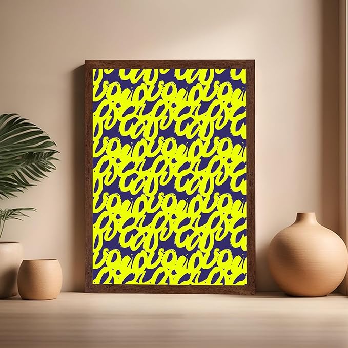 Monem Art Neon Script Pattern Print - Modern Graffiti Typography Poster - Wall Decor for Living Room, Bedroom or Office - 16x20 Brown Framed Wall Art by Rs Lab Studio