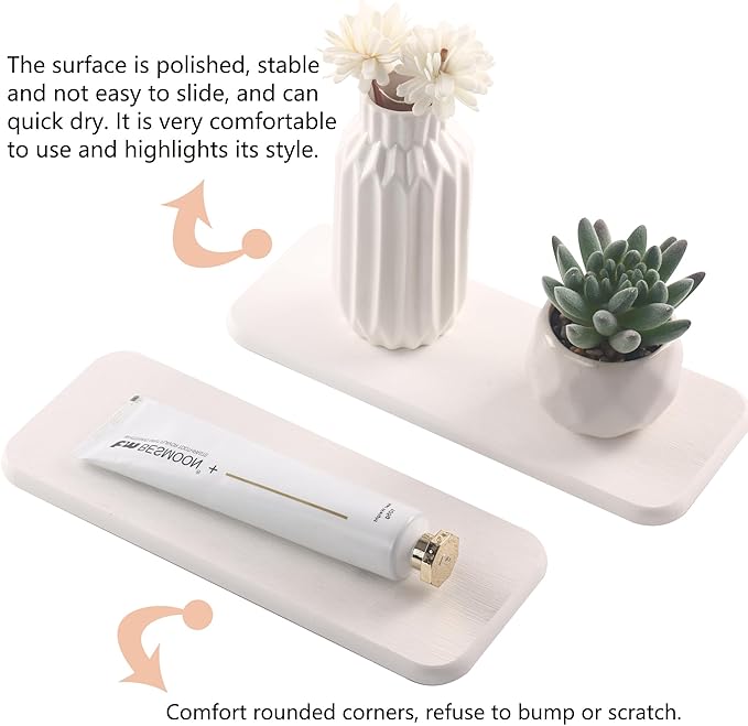 NiuYichee 2 Pcs Water Absorbing Stone Trays, Kitchen/Bathroom Sink Soap Dish, Diatomite Tray Used for Hand Soap & Cosmetic Bottles in The Modern Home, 3.54" W x 9" L, White