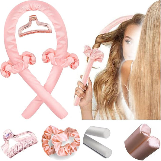 Heatless Hair Curler, Heatless curls overnight，Soft Satin & Thick Sponge Curling Rods for Long/Thick Hair, No Heat No Damage Overnight Curlers for Natural Big Waves, Sleep Styler Hair Rollers (Pink)