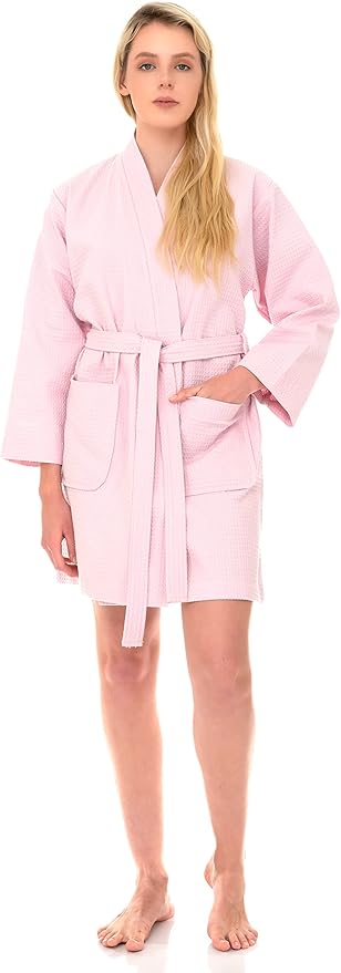 TowelSelections Womens Waffle Robe Kimono Spa Bathrobe Short Waffle Weave Bath Robe for Women XS to 3X