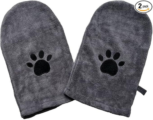 Penny & Niko Microfiber Pet Towel Mitts - Paw Cleaning and Drying Mitts/Gloves for Dogs and Cats (Gray, Standard - 2 Pack)